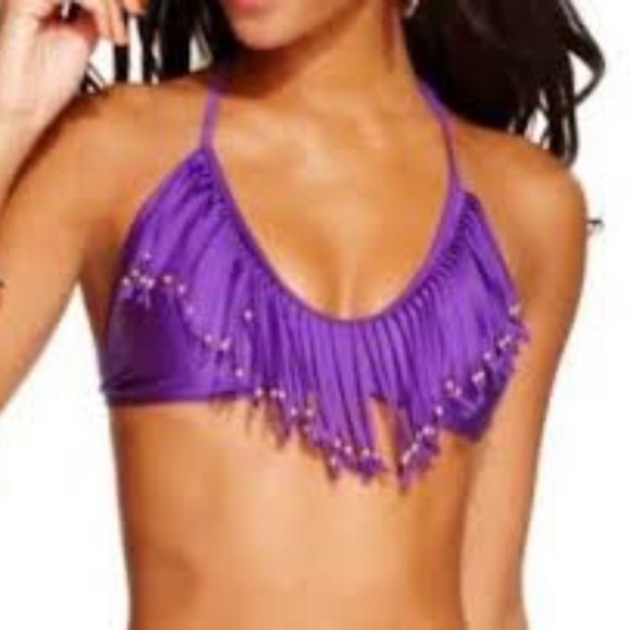 NEW Raisins Bikini Set 2 Piece Swimsuit Purple Fringe Bra Cocoa Beach Bottom M - Picture 2 of 8